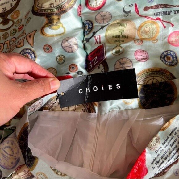 BNWT Choies Novelty Print Retro A-Lined Satin Ballon Midi Skirt Size Large - Picture 5 of 12